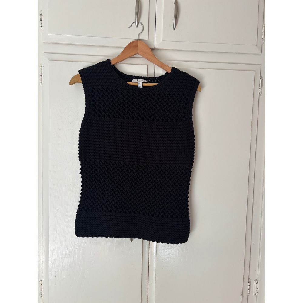 COS Black Chunky Knit Sleeveless Sweater Top XS Open Weave Textured Tank